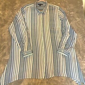 Zac & Rachel Woman Striped Button-Down Flowy Blouse Blues/White Size 2X